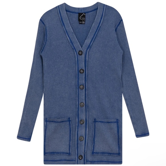 NWT Spades Ribbed Mineral Wash Distressed Button Front Cardigan size M - Picture 1 of 10